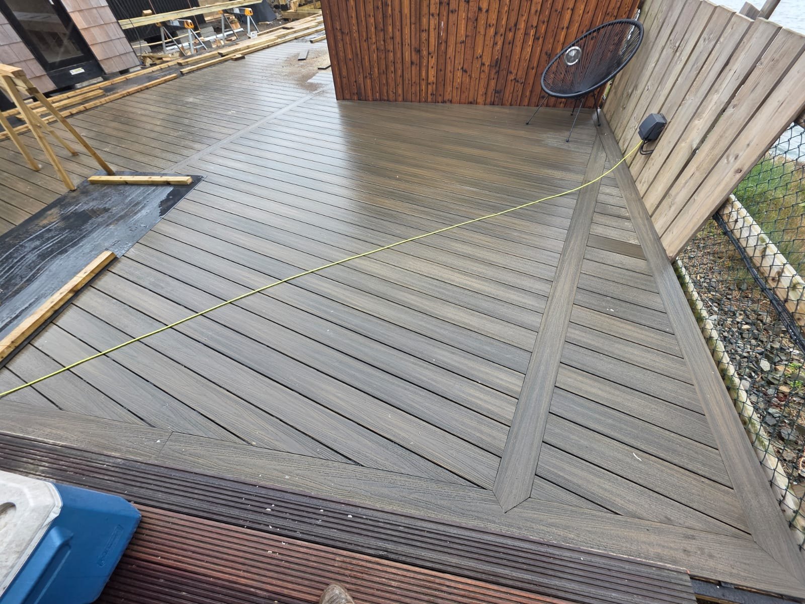 Close-up of capped composite board detail and edge trim